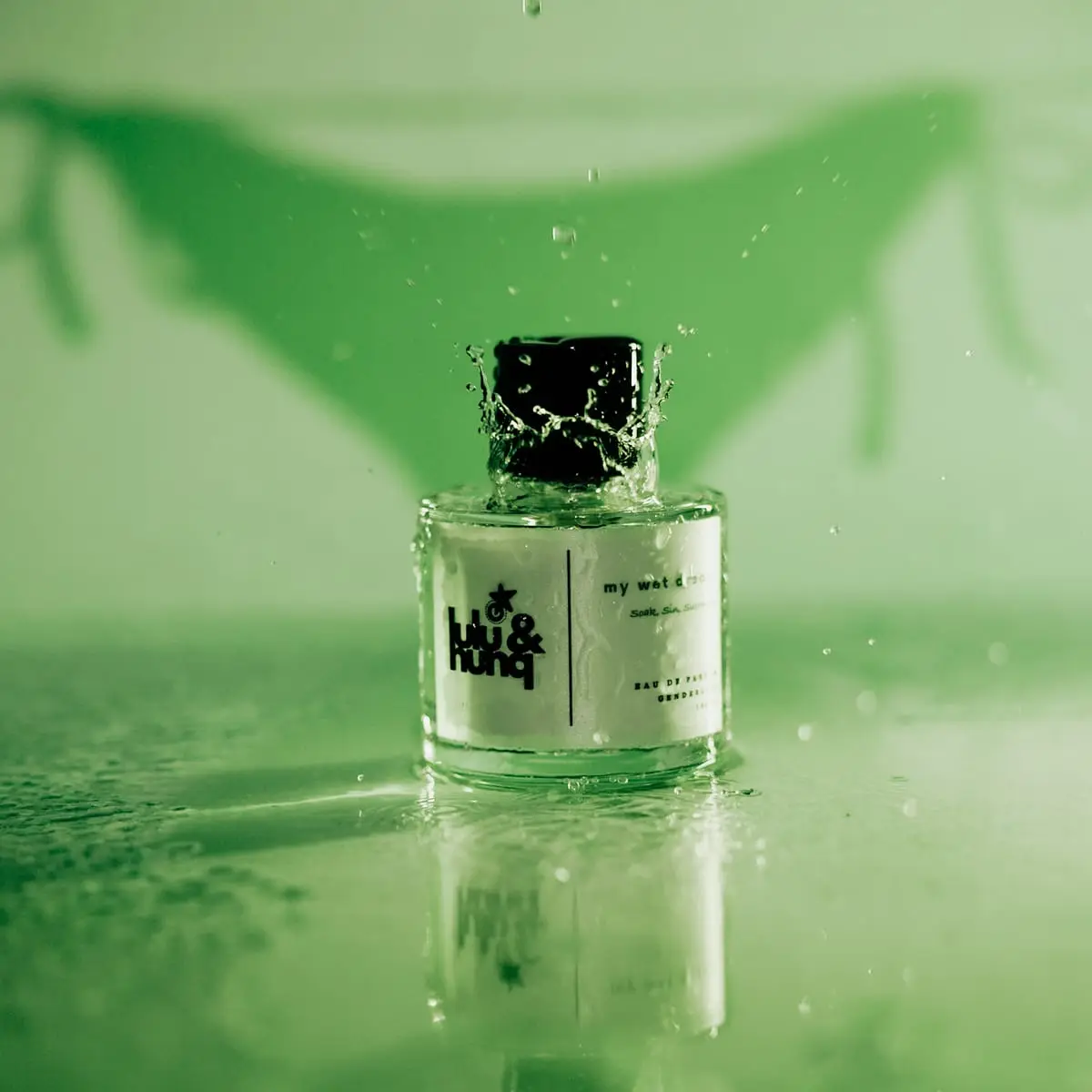 My Wet Dream splashed with water on a bright green set